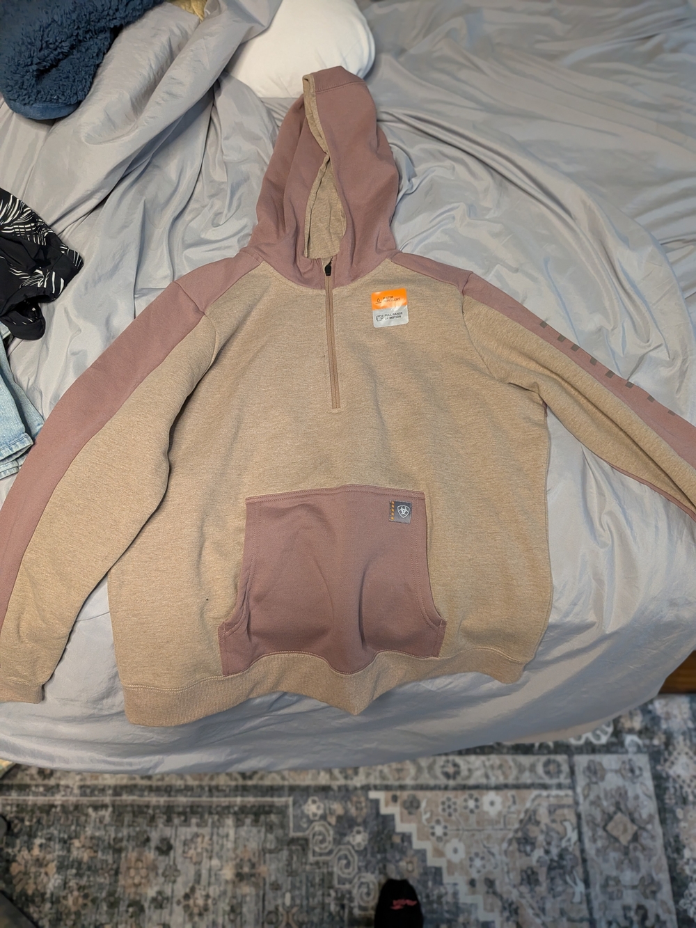 Ariat Ladies Rebar Oversized Oatmeal Heather & Antler 1/2 Zip Hoodie